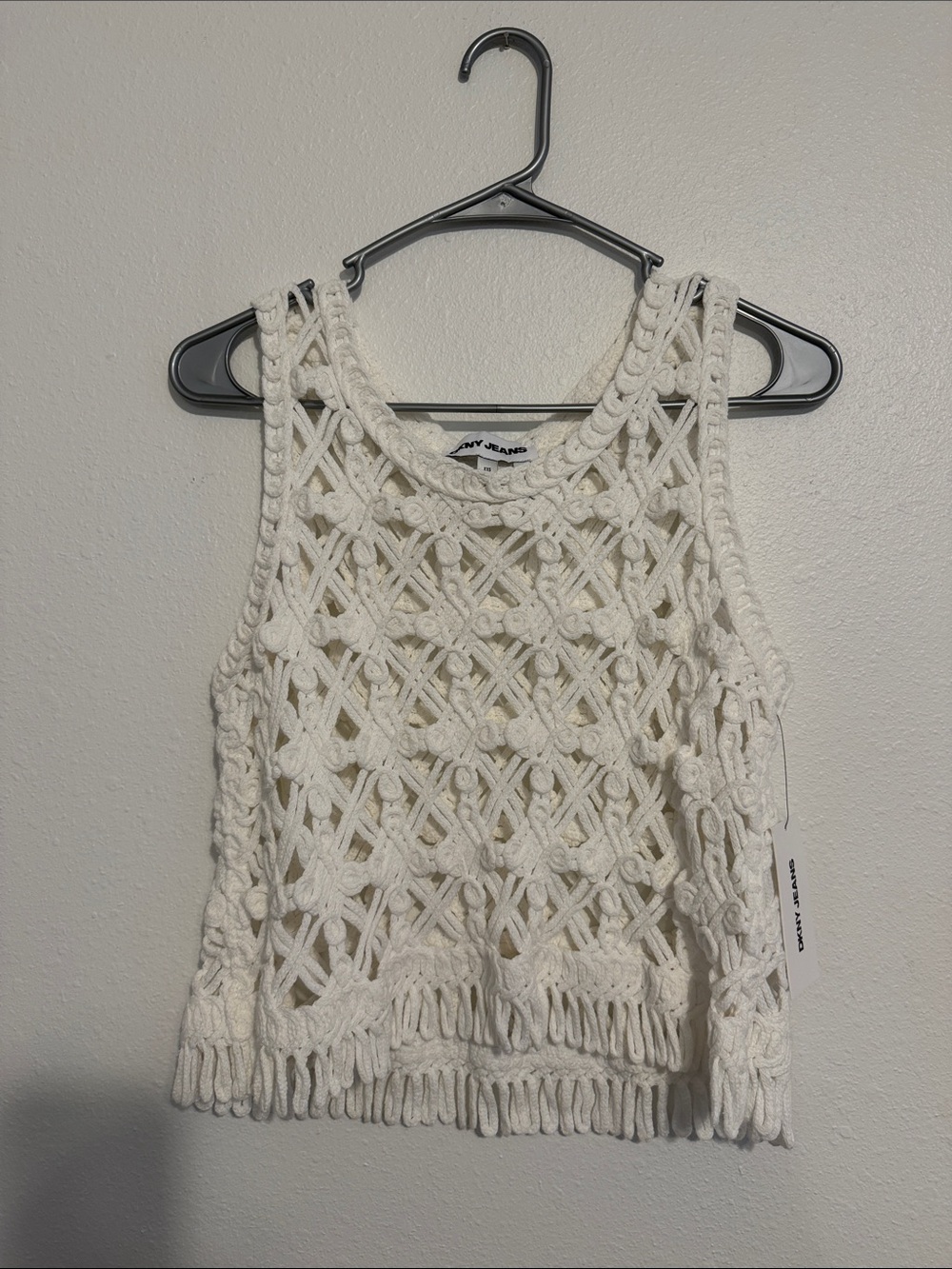 Dkny Cream Crochet Crop Tank Top